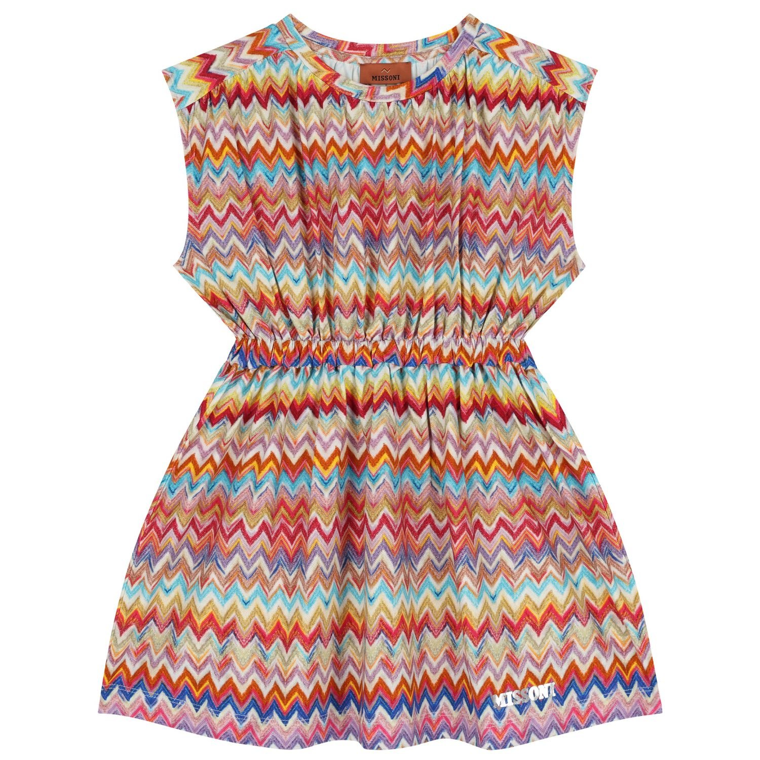 Girls Multi-Coloured Logo Zig Zag Dress, 2, hi-res