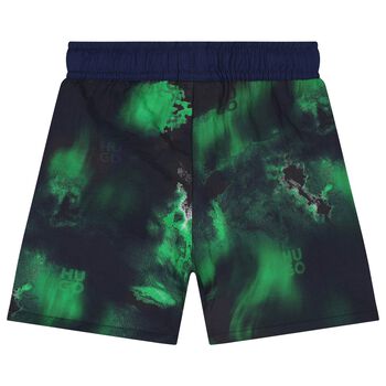 Boys Navy & Green Logo Swim Shorts