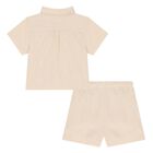 Younger Boys Beige Logo Shorts Set, 1, hi-res