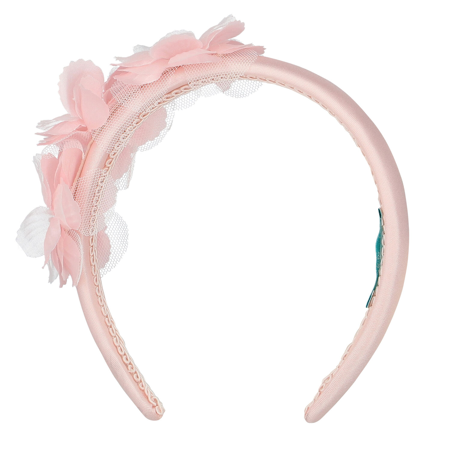 Girls Pink Floral Satin Headband, 1, hi-res