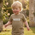 Younger Boys Mini Me Beige Logo T-Shirt, 5, hi-res