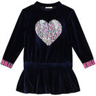 Girls Navy Blue Sequin Velour Dress, 1, hi-res