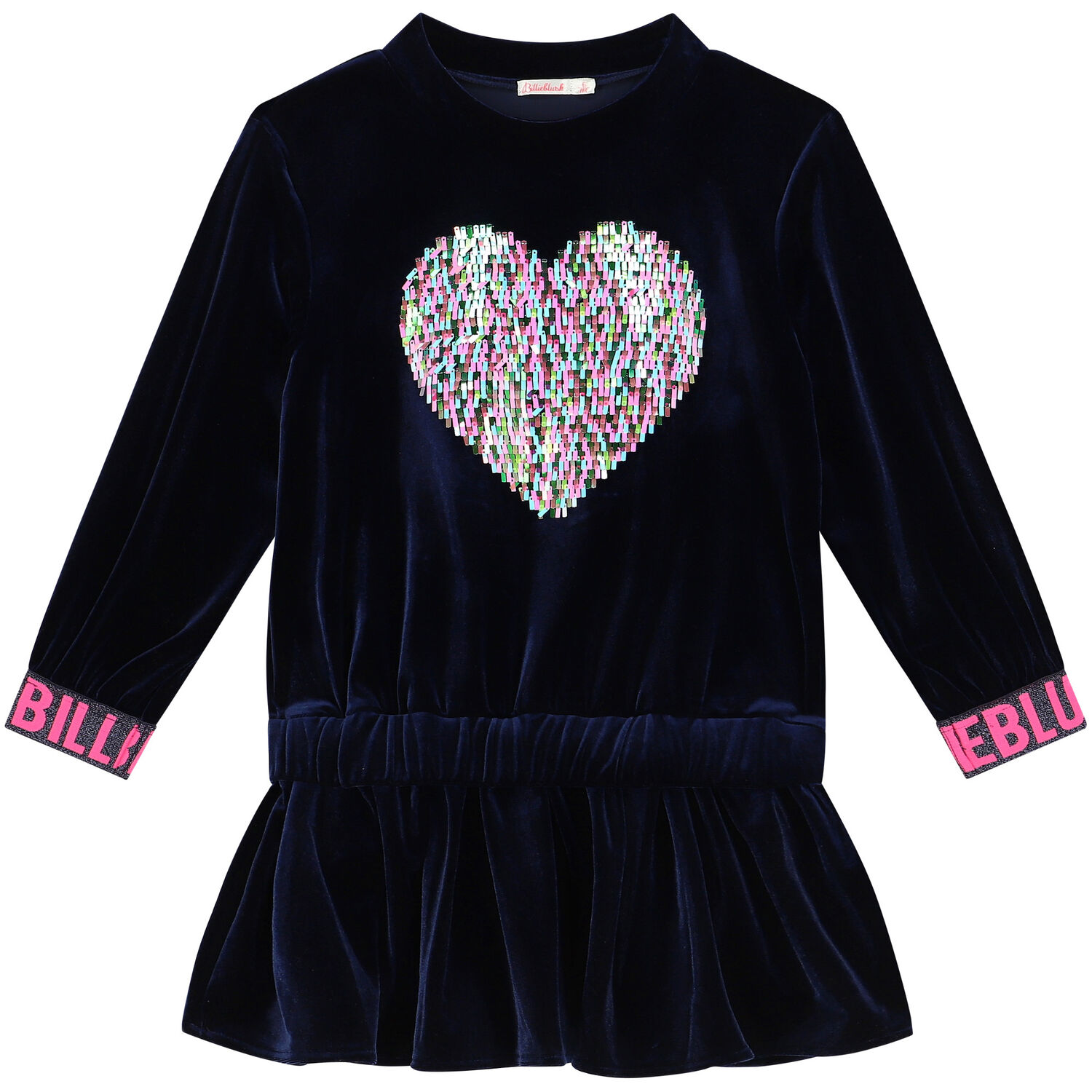 Girls Navy Blue Sequin Velour Dress, 1, hi-res