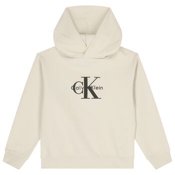 Boys Beige Logo Hooded Top