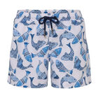 Boys White Batik Fish Swim Short, 1, hi-res