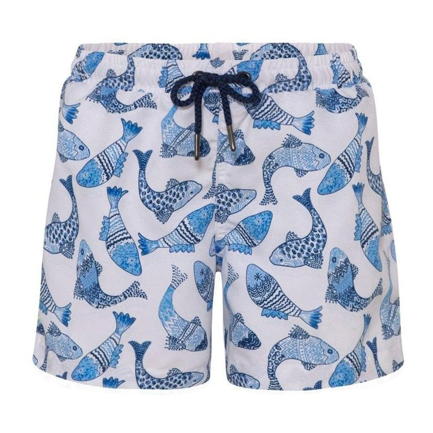 Boys White Batik Fish Swim Short, 1, hi-res