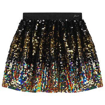 Girls Black & Gold Sequin Skirt