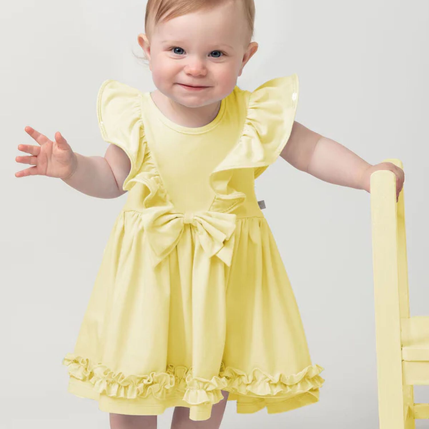 Baby Girls Yellow Ruffle Dress, 3, hi-res