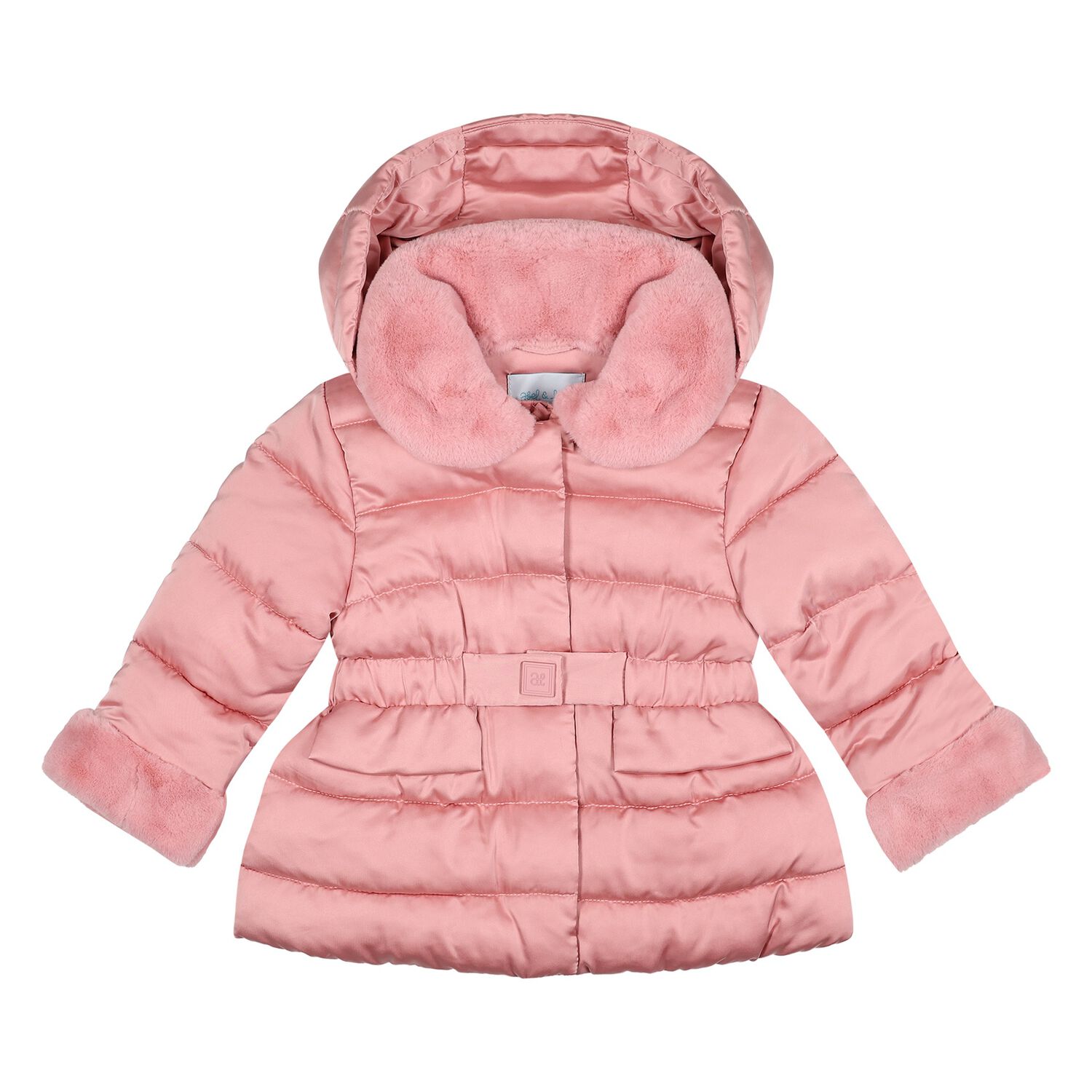 Younger Girls Pink Hooded Puffer Jacket, 1, hi-res