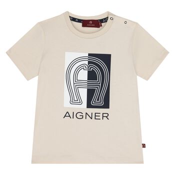Younger Boys Beige Logo T-Shirt
