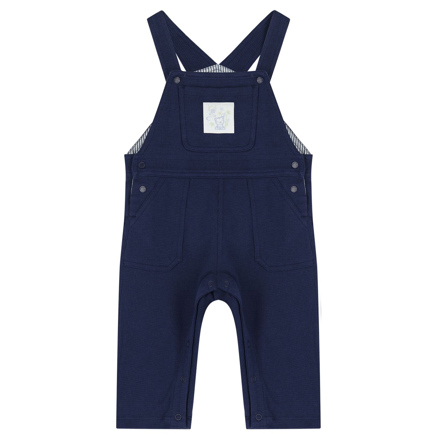 Baby Boys Ivory & Navy Blue Dungaree Set, 1, hi-res