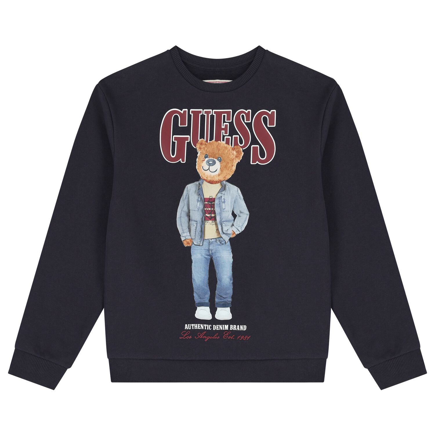 Boys Navy Blue Teddy Bear Logo Sweatshirt, 3, hi-res