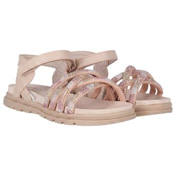 Girls Beige Logo Sandals 