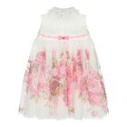 Baby Girls White & Pink Floral Tulle Dress, 1, hi-res