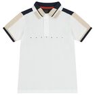 Boys White & Navy Blue Logo Polo Shirt, 2, hi-res