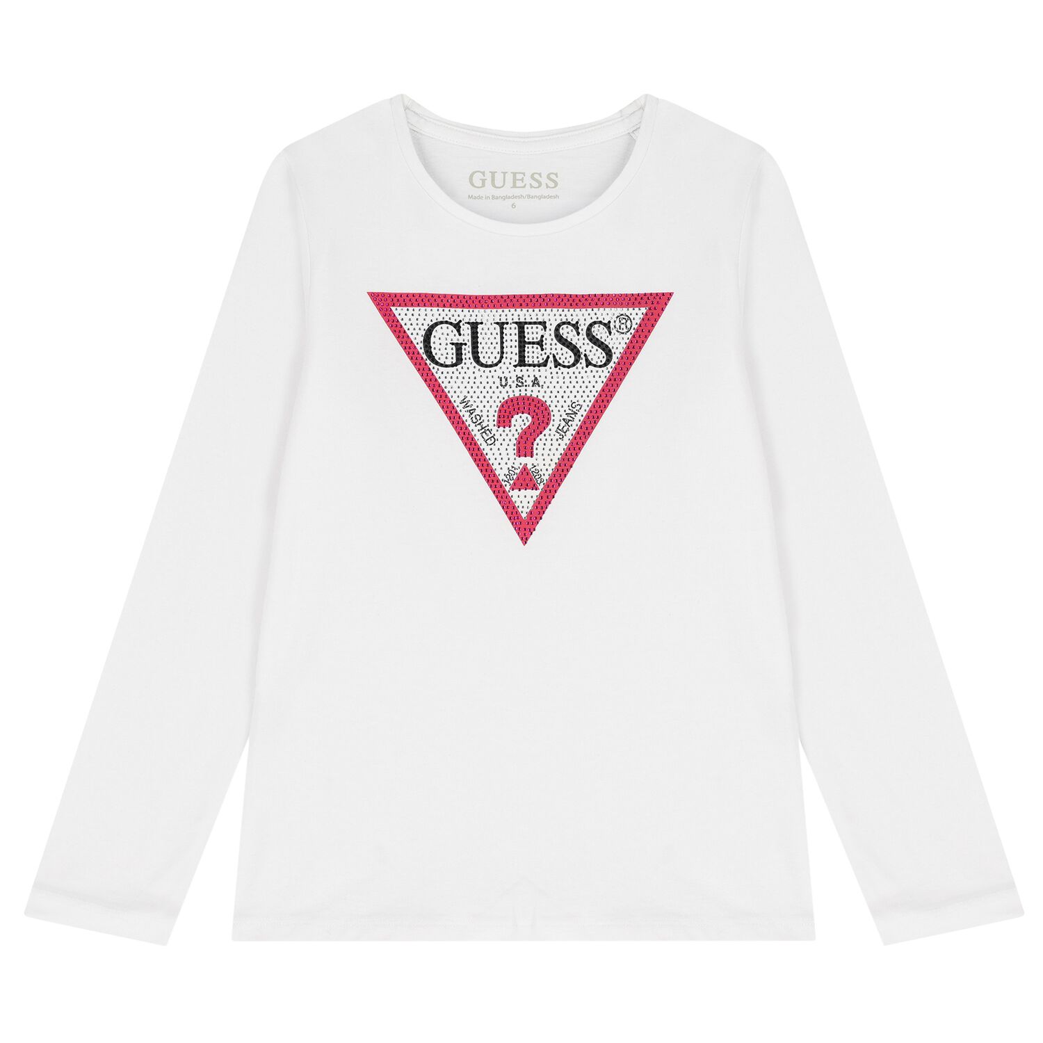 Girls White Logo Long Sleeve Top, 2, hi-res