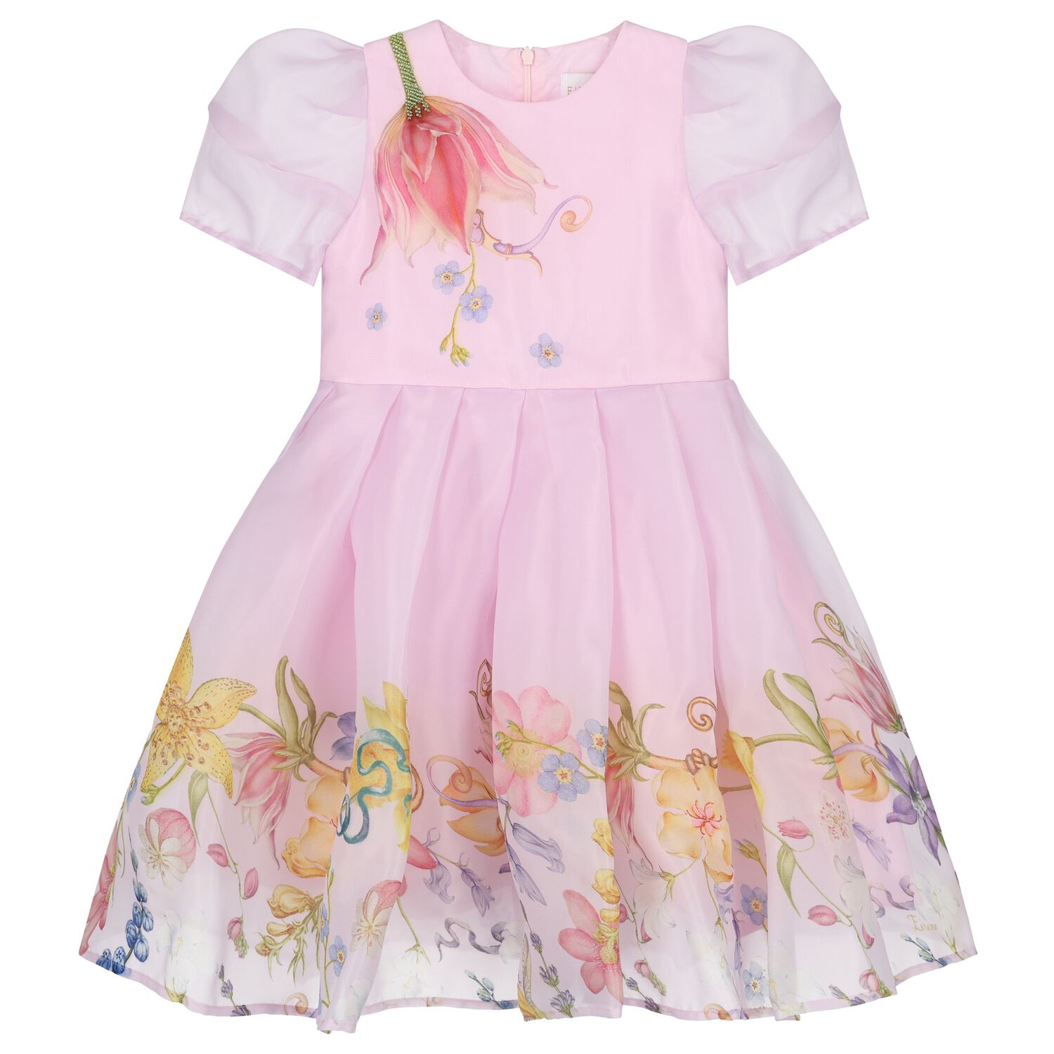 Girls Pink Floral Organza Dress, 1, hi-res image number null