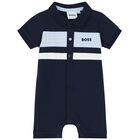 Baby Boys Navy Blue Logo Polo Romper, 1, hi-res