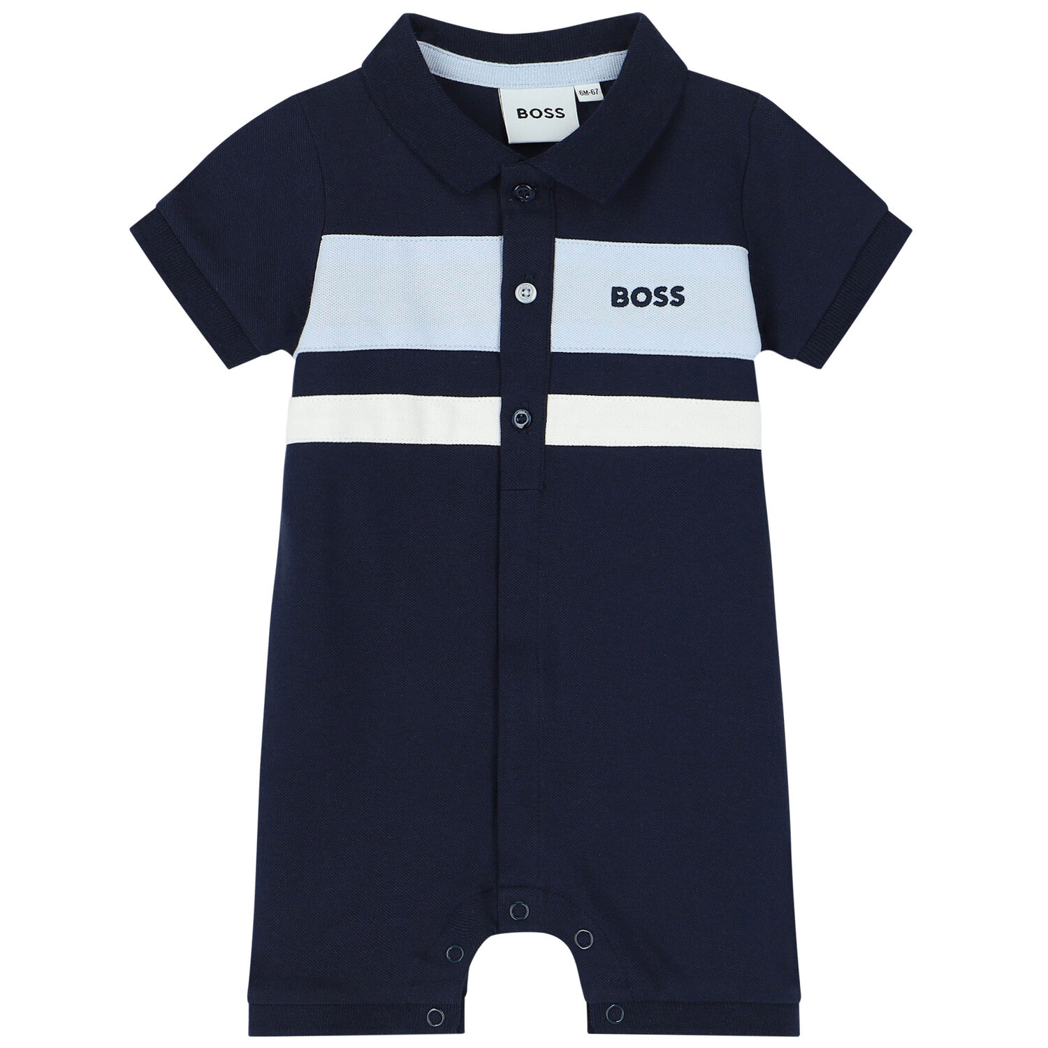 Baby Boys Navy Blue Logo Polo Romper, 1, hi-res