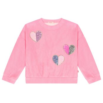 Girls Pink Sequin Hearts Sweatshirt