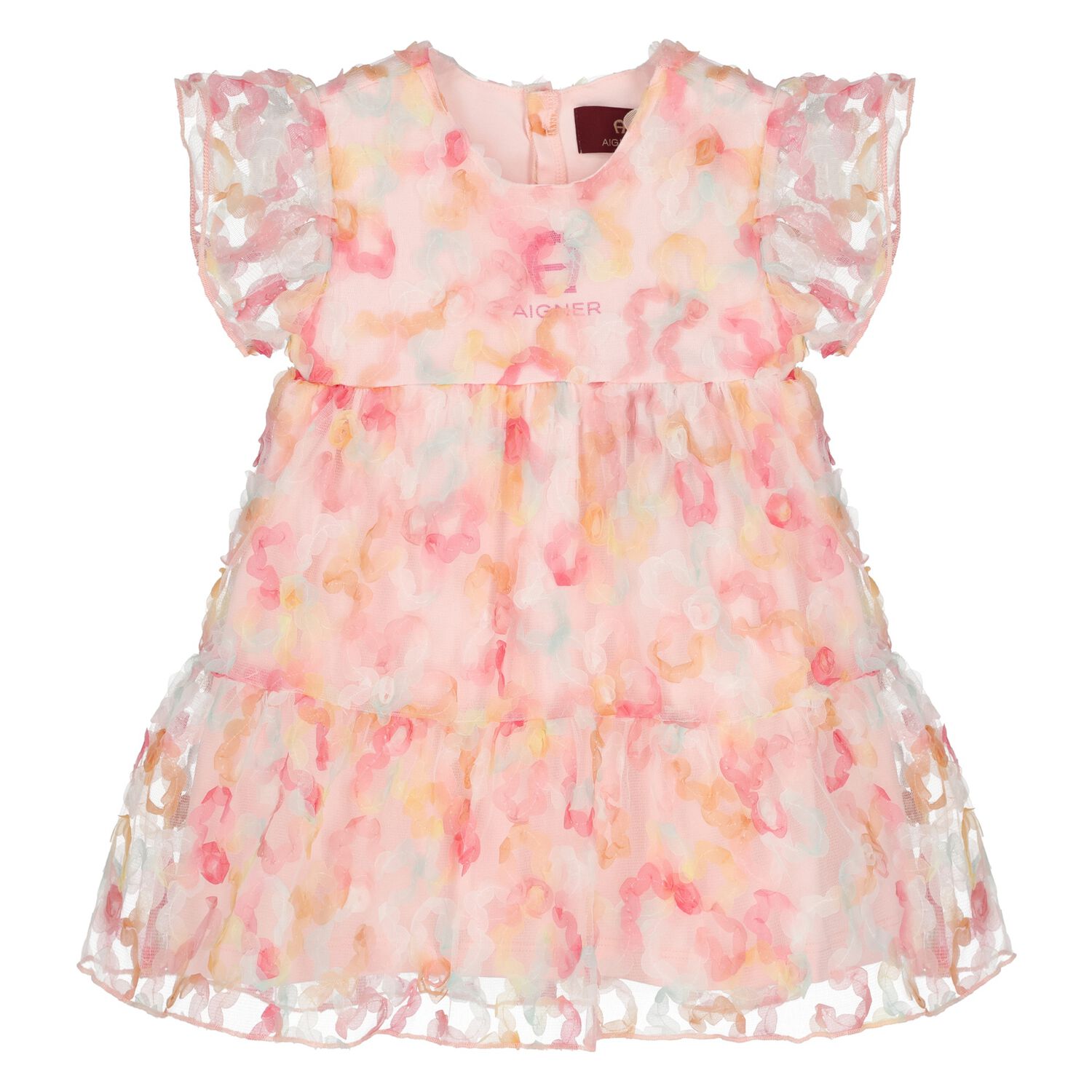 Younger Girls Pink Logo Floral Tulle Dress, 2, hi-res