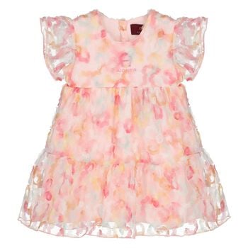Younger Girls Pink Logo Floral Tulle Dress