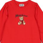 Girls Red Teddy Bear Logo Dress, 3, hi-res