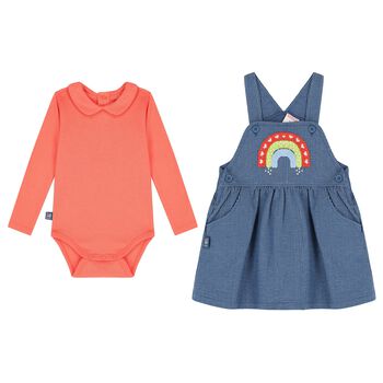 Baby Girls Coral & Blue Skirt Set