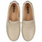 Boys Beige Logo Moccasins, 1, hi-res