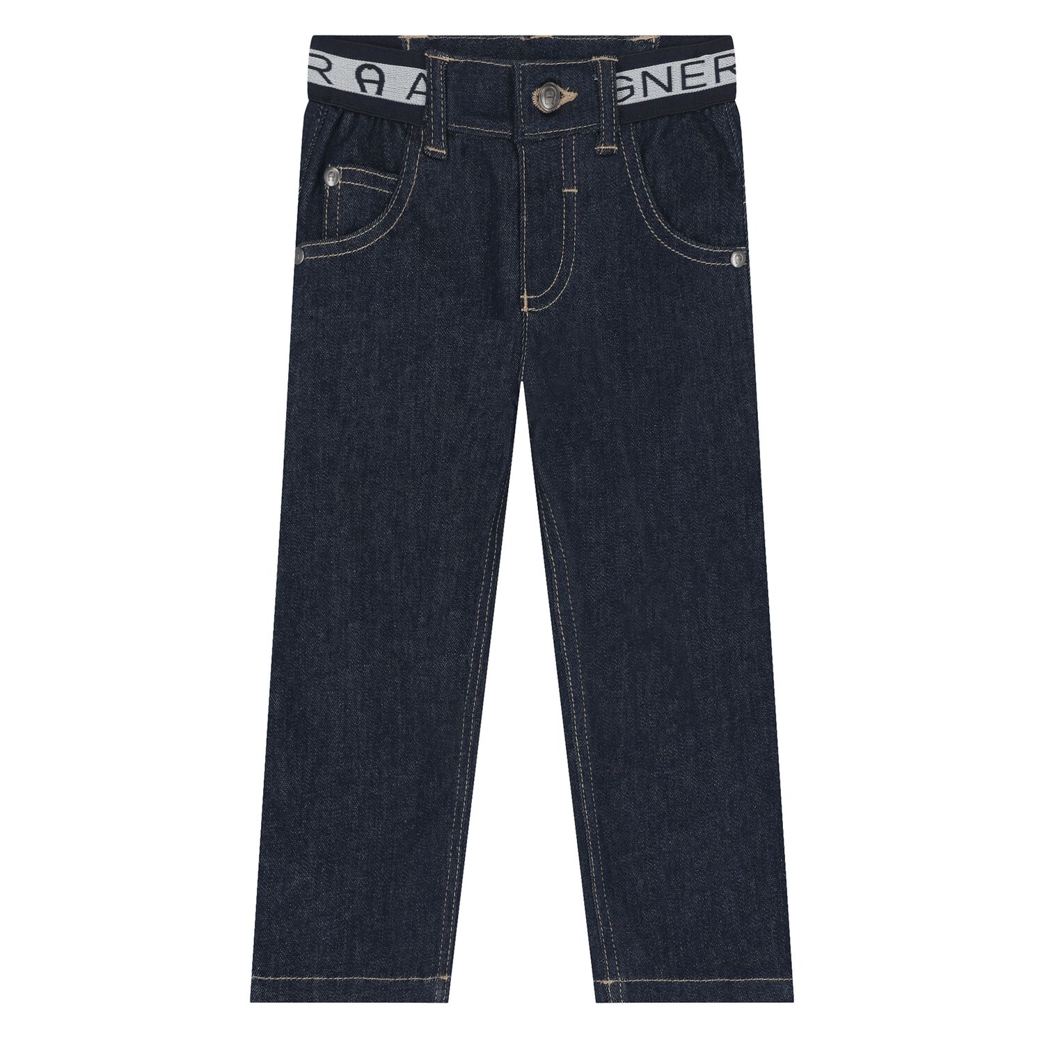 Younger Boys Navy Logo Jeans, 1, hi-res