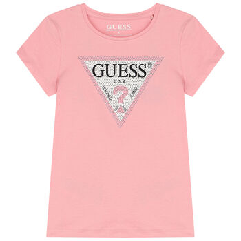 Girls Pink Diamante Logo T-Shirt