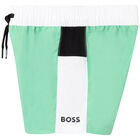 Younger Boys Green Logo Swim Shorts, 1, hi-res