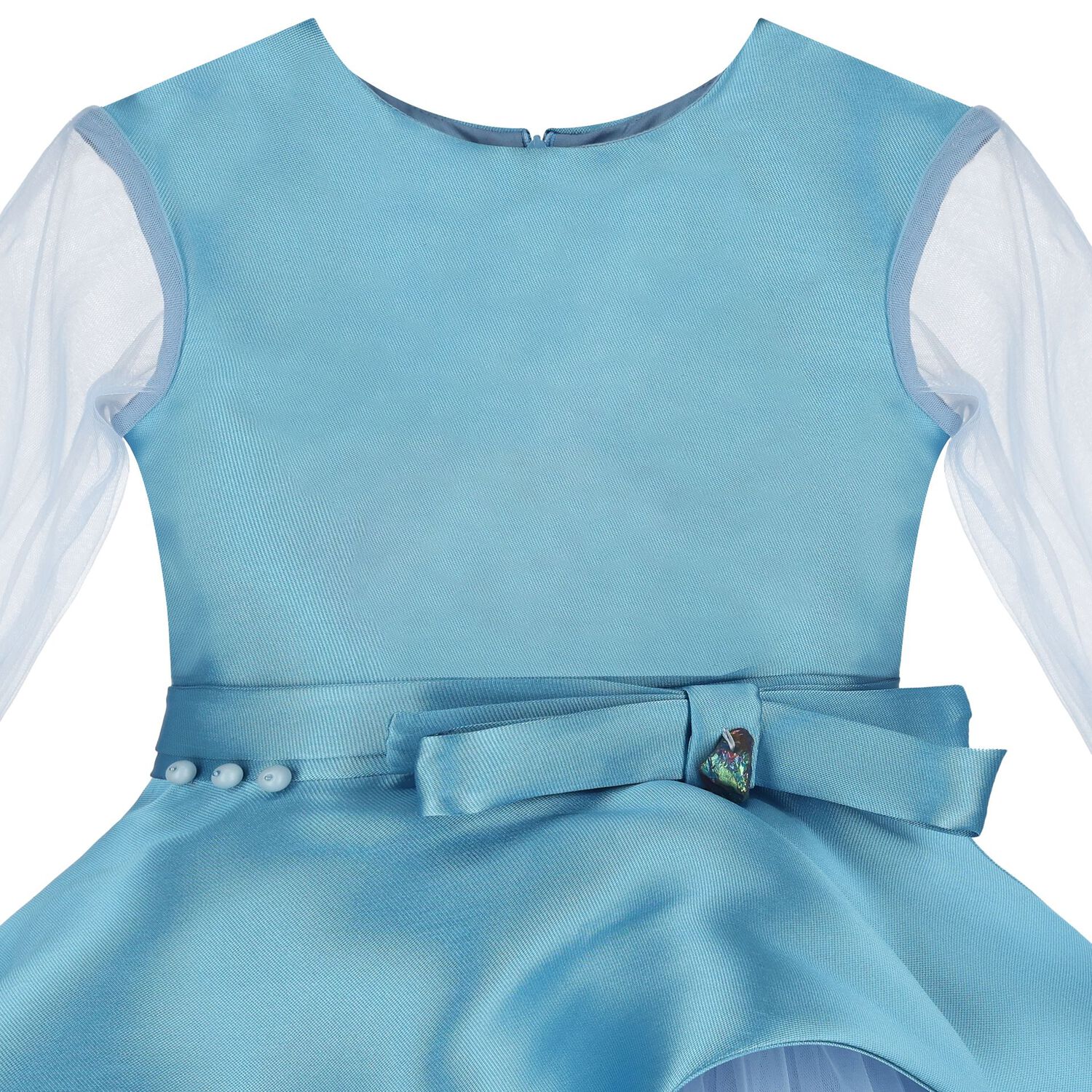 Girls Blue Satin & Tulle Dress, 1, hi-res