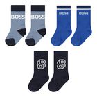 Baby Boys Blue Logo Socks ( 3-Pack ), 2, hi-res