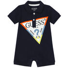 Baby Boys Navy Blue Logo Romper, 1, hi-res