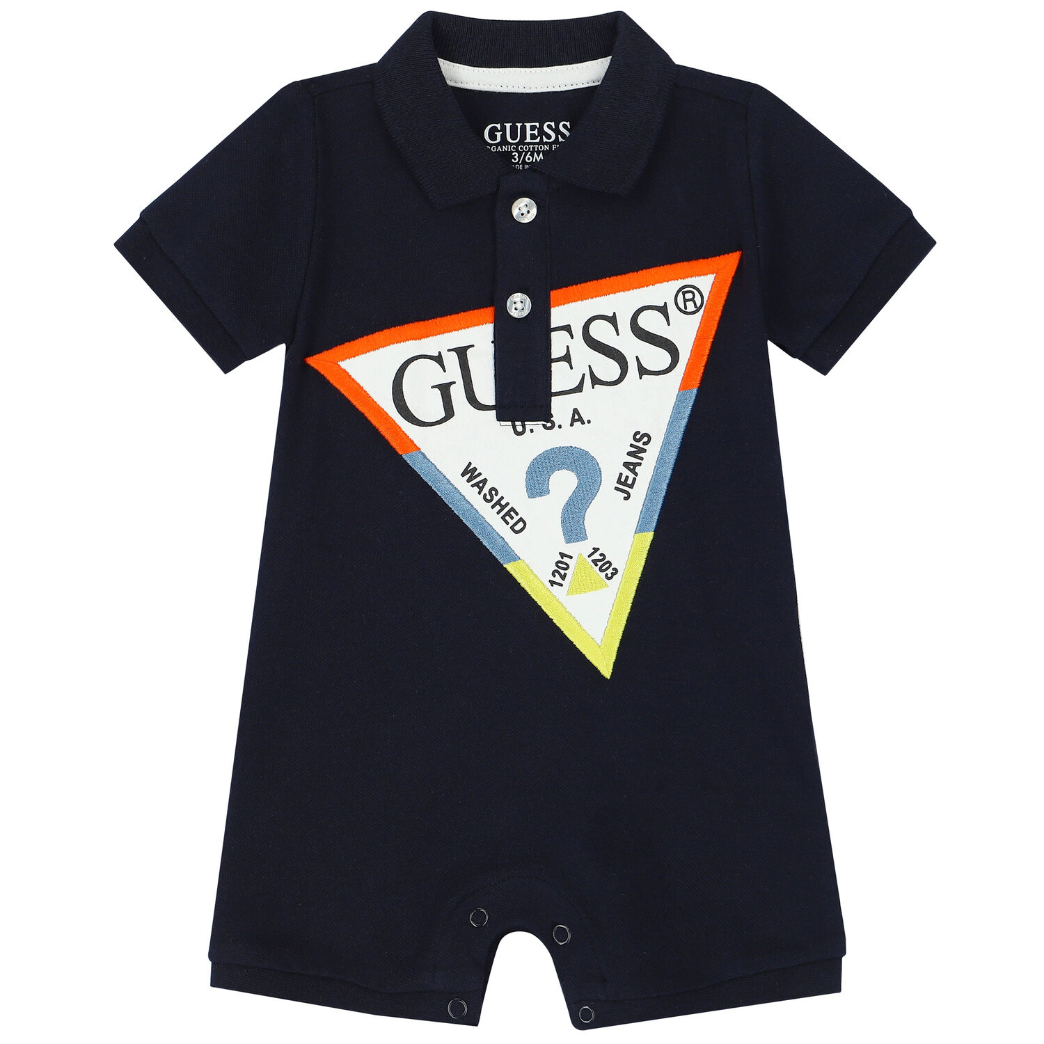 Baby Boys Navy Blue Logo Romper, 1, hi-res