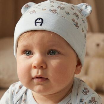 Baby Boys Blue Teddy Bear Logo Hat 
