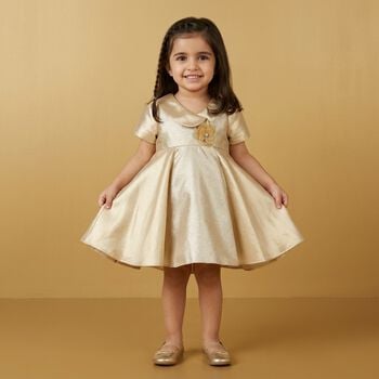 Baby Girls Gold Flower Satin Dress