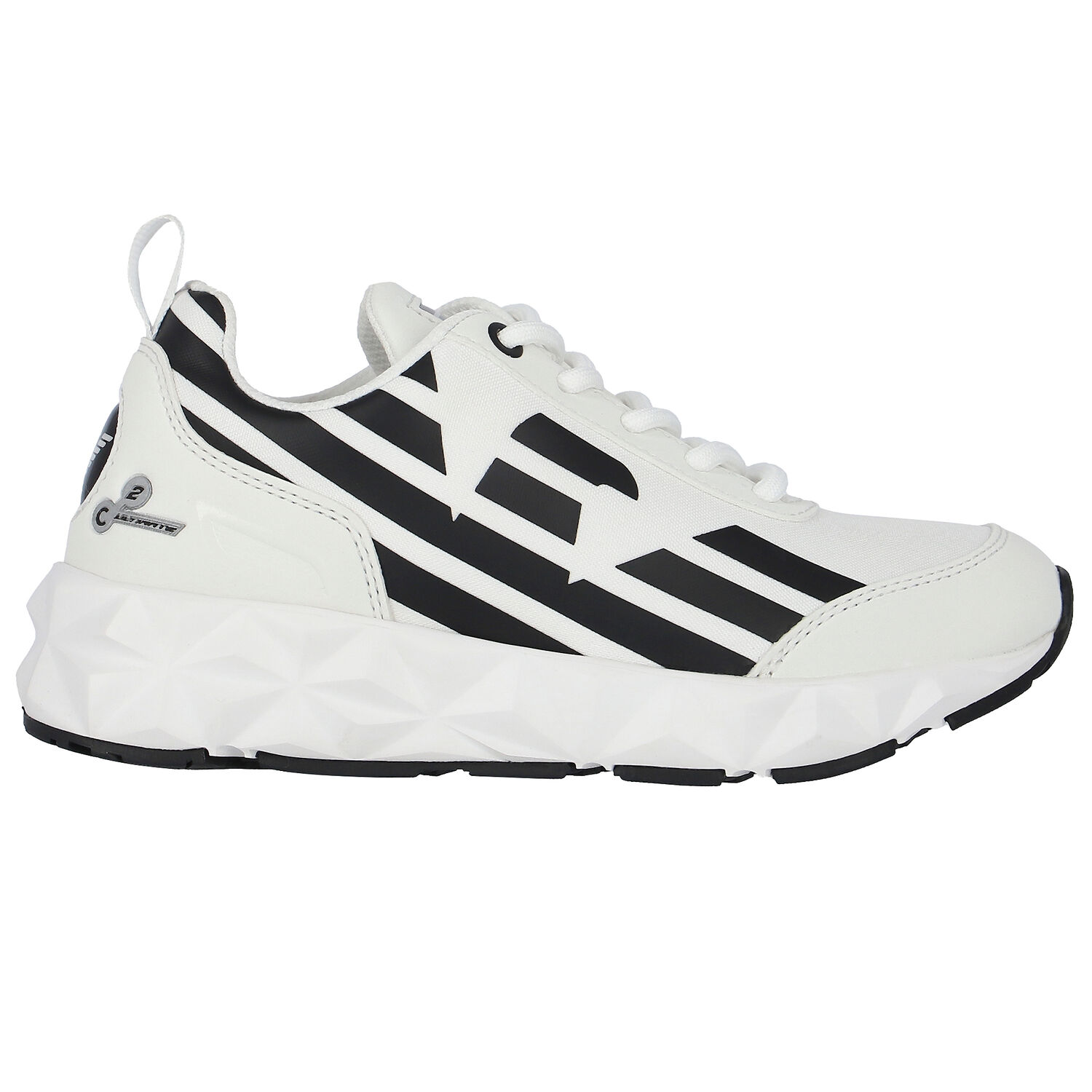 White & Black Logo Trainers, 1, hi-res