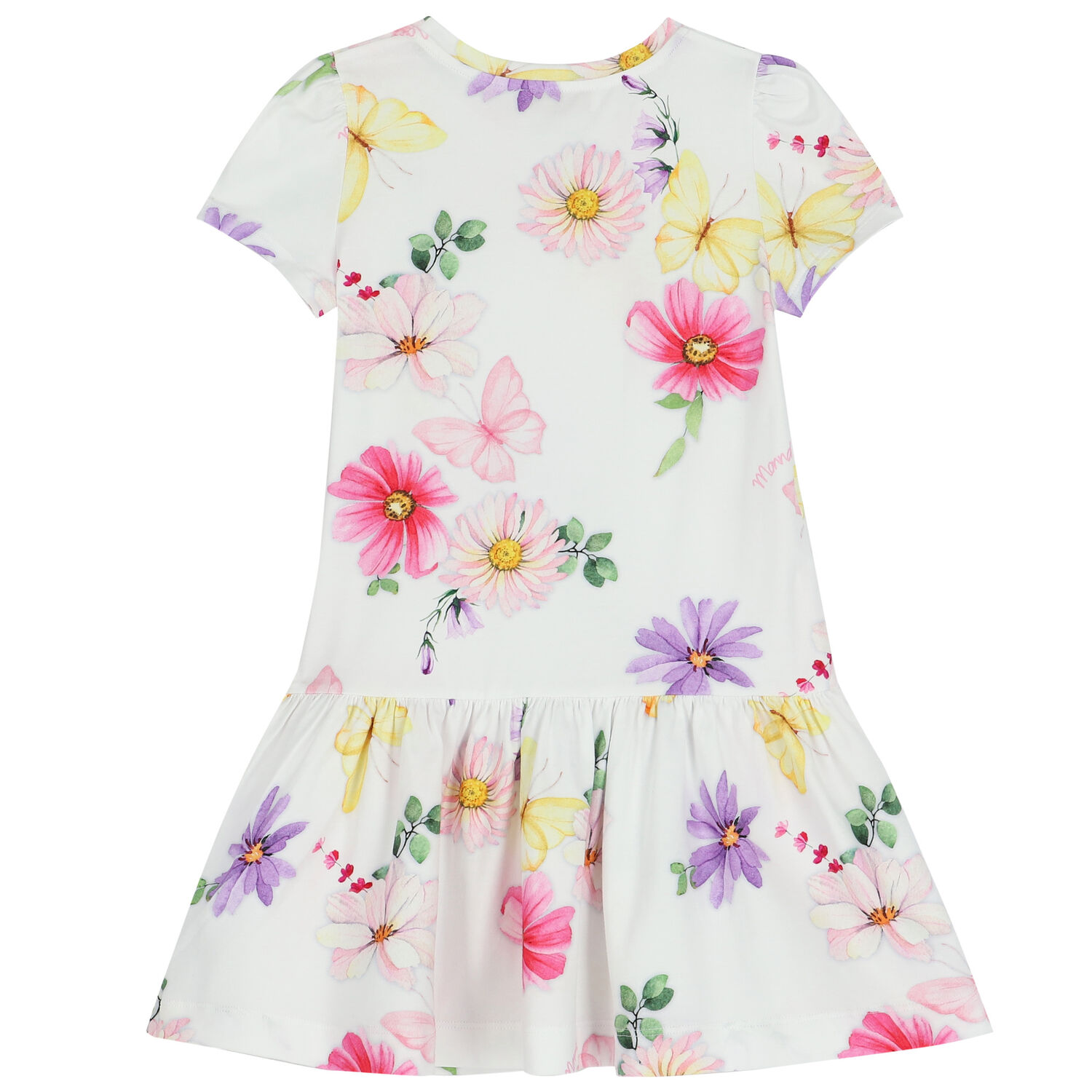 Girls White Floral Dress, 1, hi-res