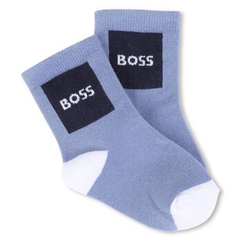 Baby Boys White & Blue Logo Socks ( 3-Pack ) 
