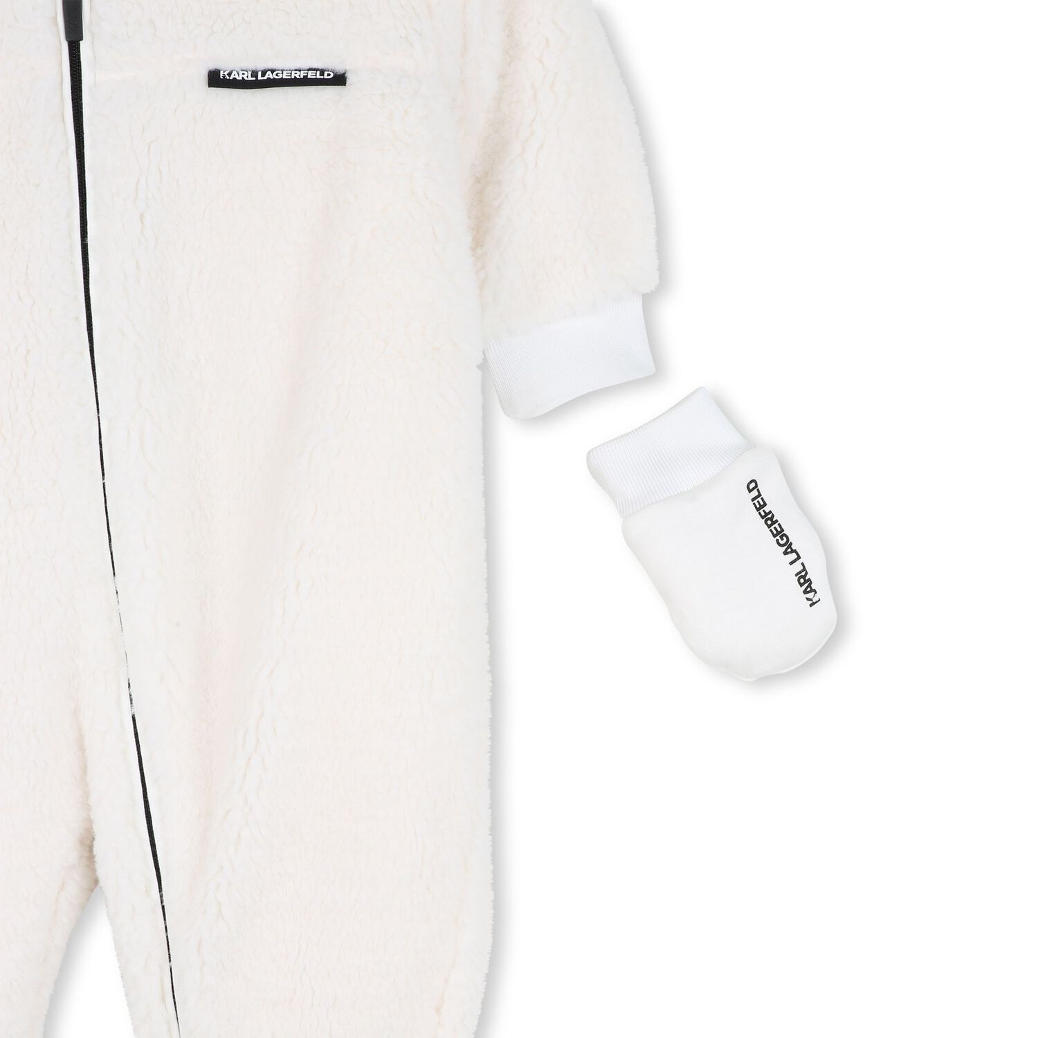 White Sherpa Fleece Baby Pramsuit, 1, hi-res