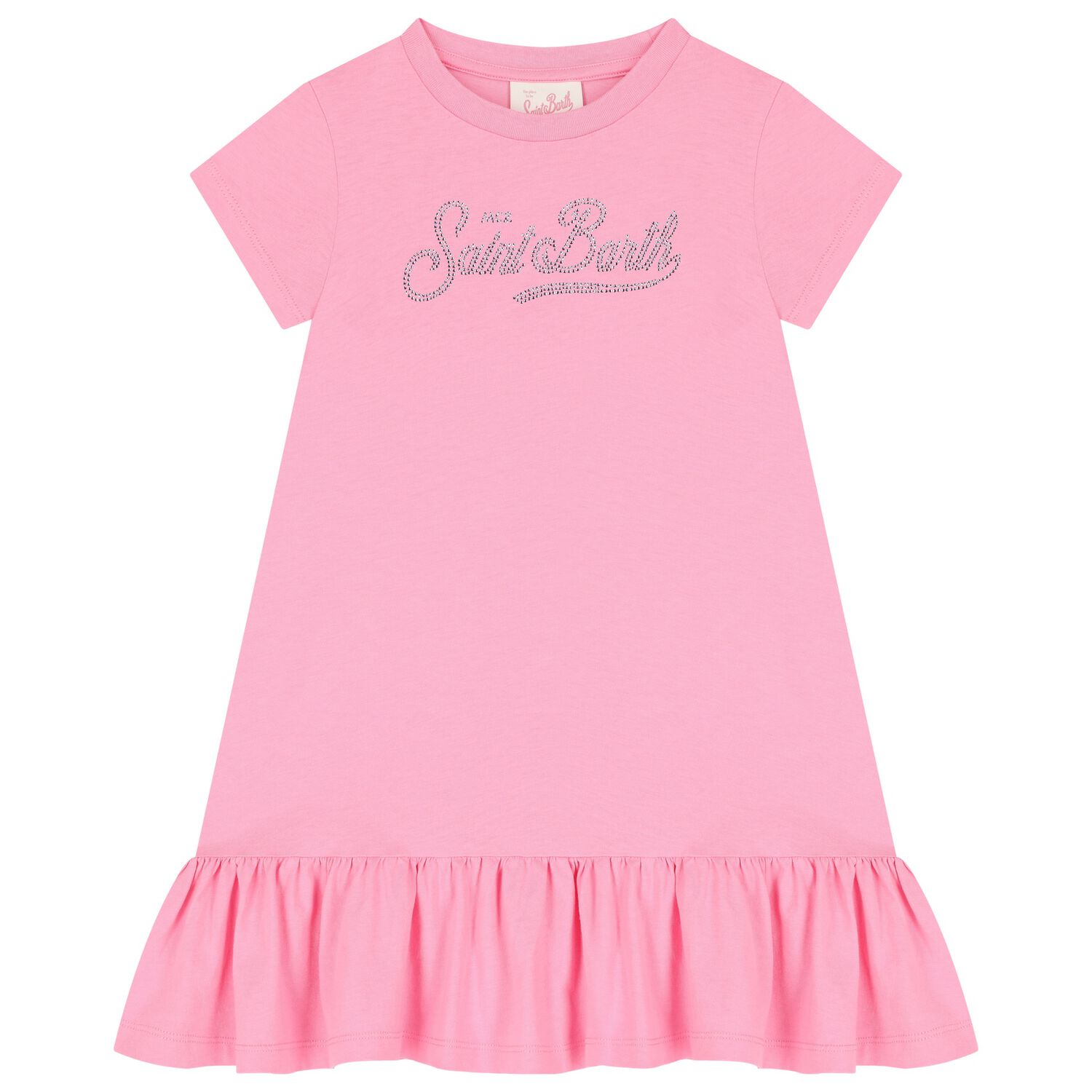 Girls Pink Strass Crystal Logo Dress, 1, hi-res