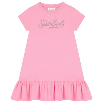 Girls Pink Strass Crystal Logo Dress