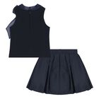 Girls Navy Blue Bow Sequin Skirt Set, 1, hi-res
