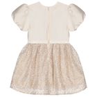 Girls Beige Satin & Sequin Dress, 2, hi-res