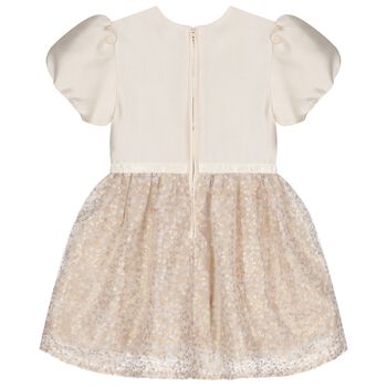 Girls Beige Satin & Sequin Dress