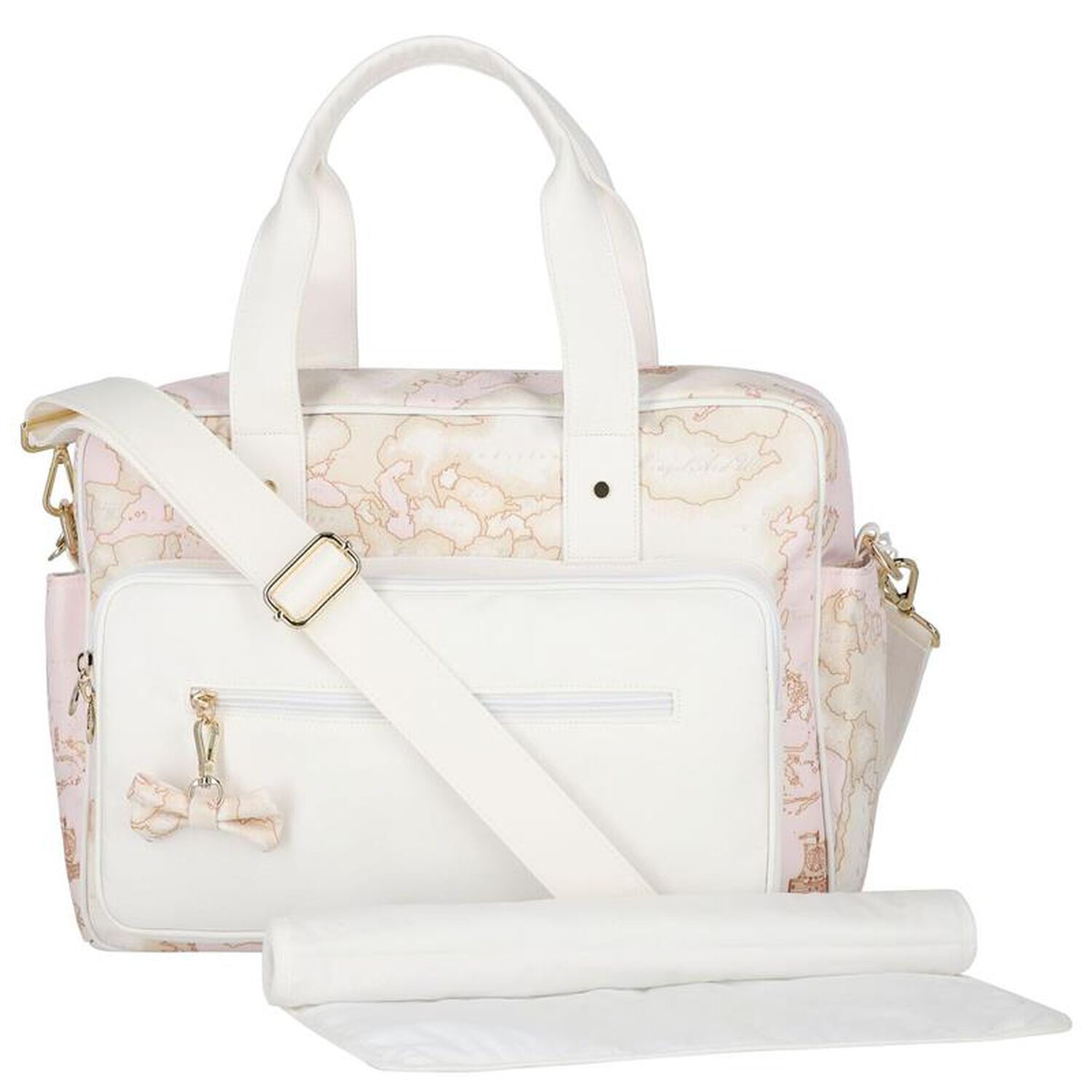 Baby Girls White & Pink Geo Map Changing Bag, 1, hi-res