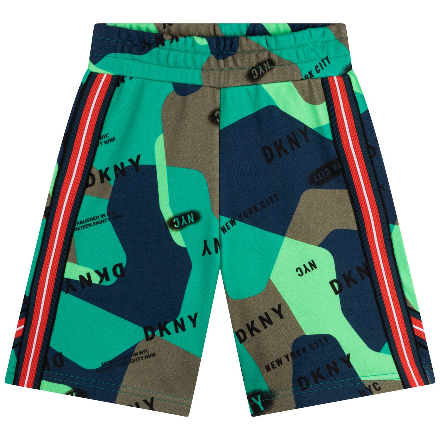 Boys Blue & Green Logo Shorts, 1, hi-res