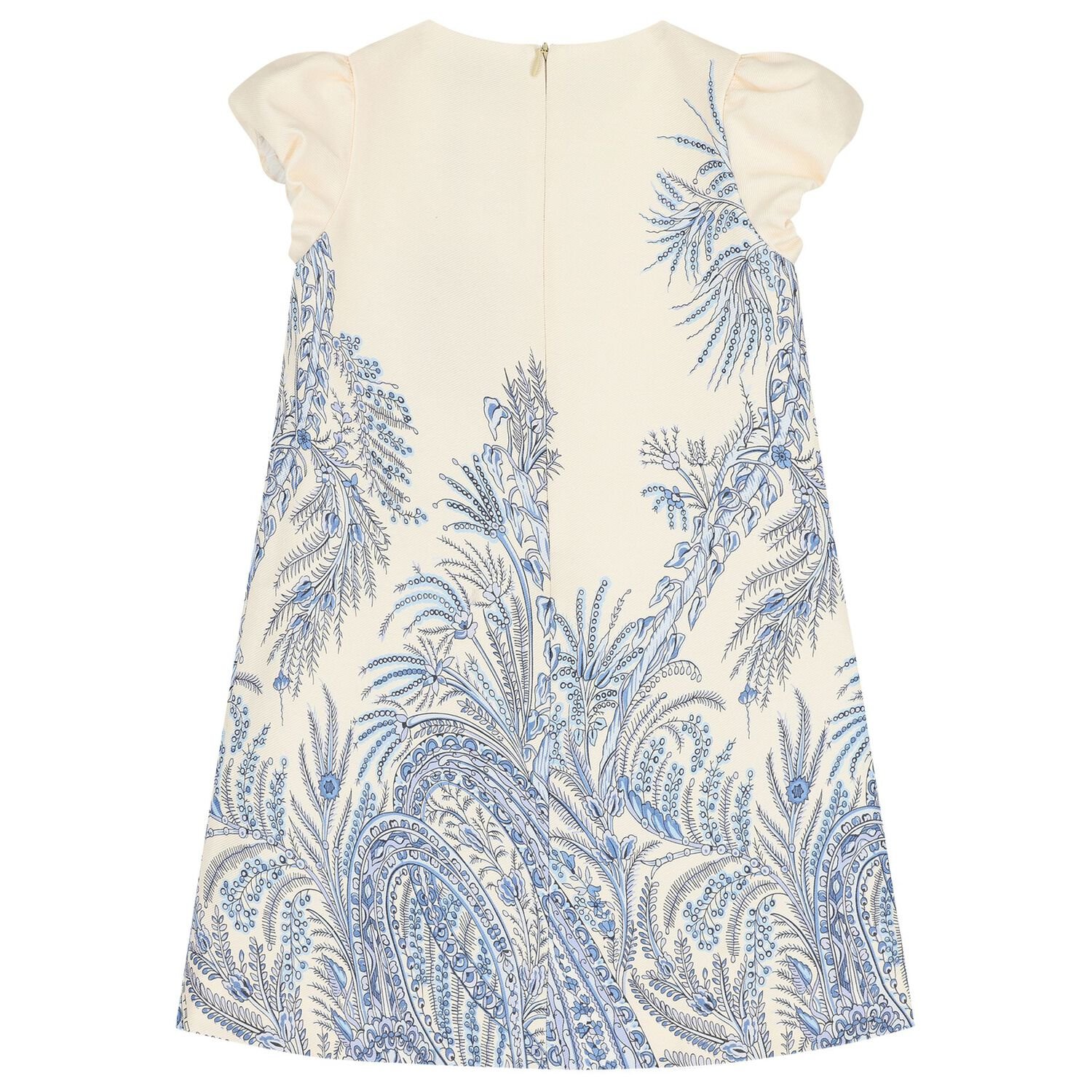 Girls Ivory & Blue Puffed Sleeve Dress, 1, hi-res